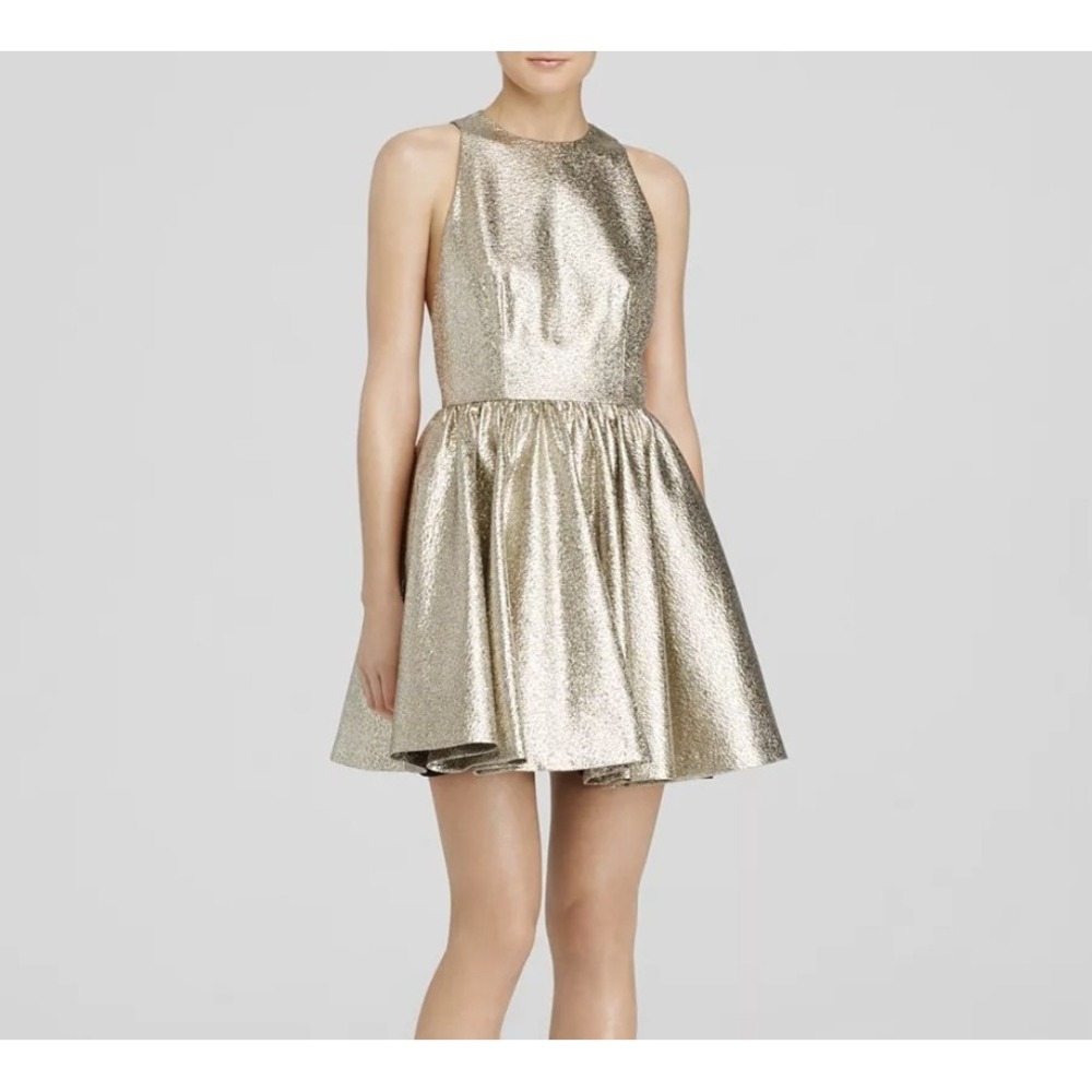 Alice + Olivia Tevin Metallic Fit & Flare Dress Gold Silver Sleeveless Size 4